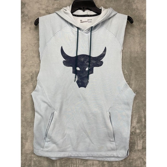 Under Armour Project Rock Men's Sweatshirt Hoodie Size M‎ Powder Blue Sleeveless - Picture 1 of 8